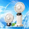 The portable silent small fan with a white handheld fan and a charging base has a long battery life Specification image